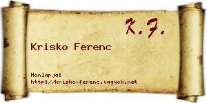 Krisko Ferenc névjegykártya